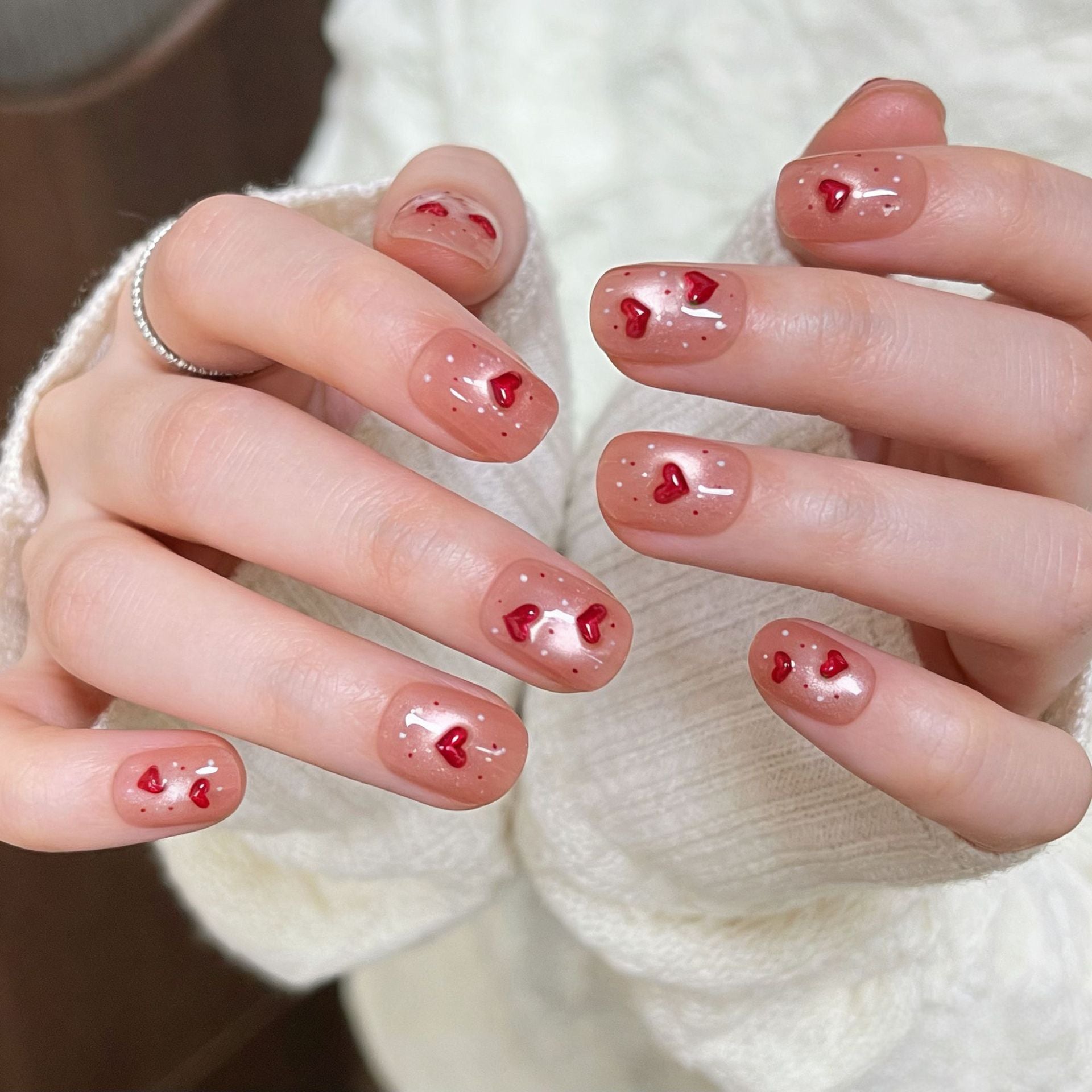 No.FP46 Heart-shaped Cat's Eye Hand Made Fingernails 10pcs