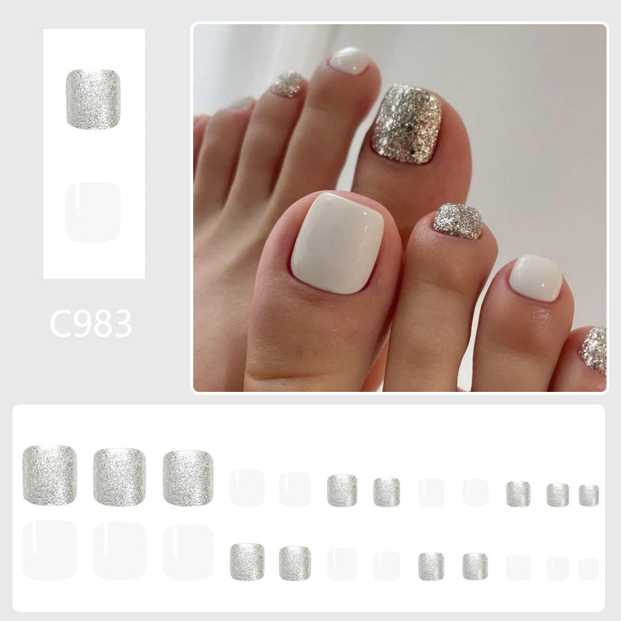 No.636 Silver Glitter Toenails Patch 24pcs/Set