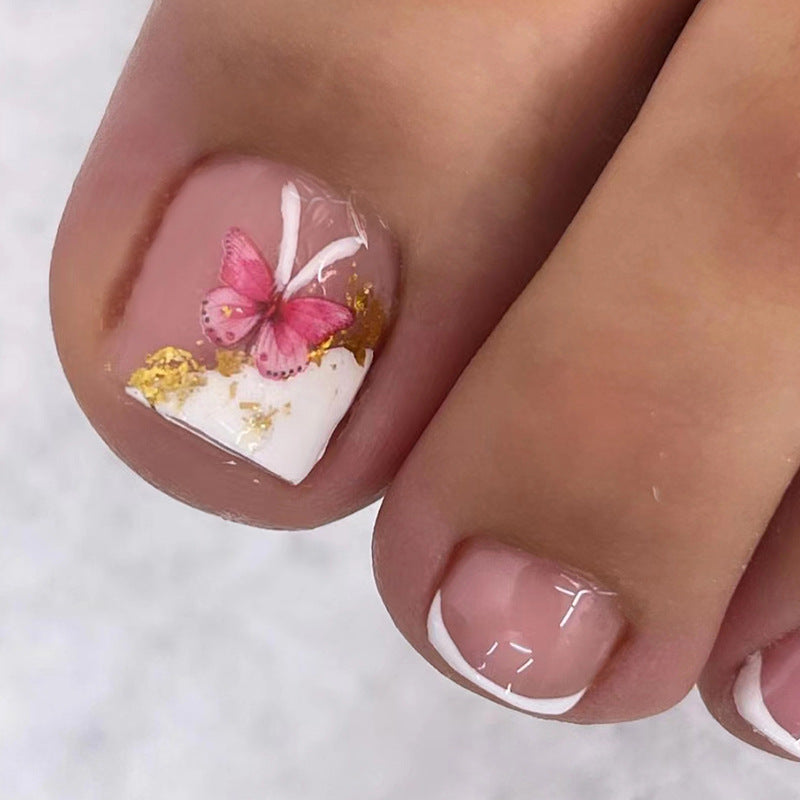 No.239 Cute Pink Butterfly Toenails Patch 24pcs/Set