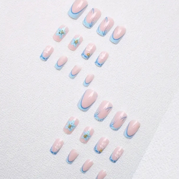 No.F406 Blue Flower Fingernails Patch 24pcs/Set