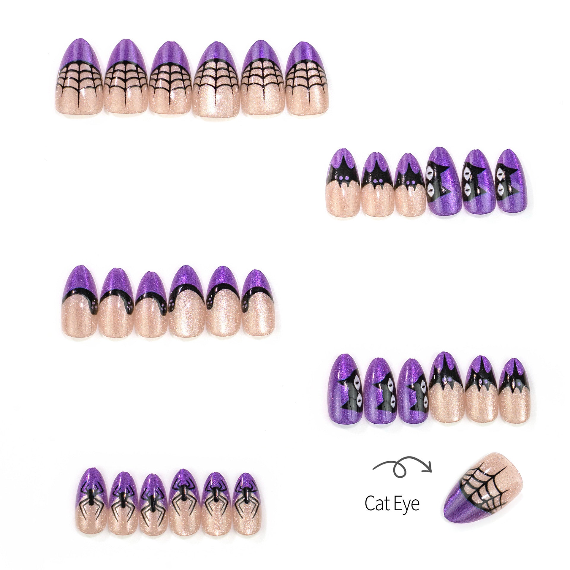 No.AW208 Purple Cat's Eye Halloween Fingernails Patch 24pcs/Set