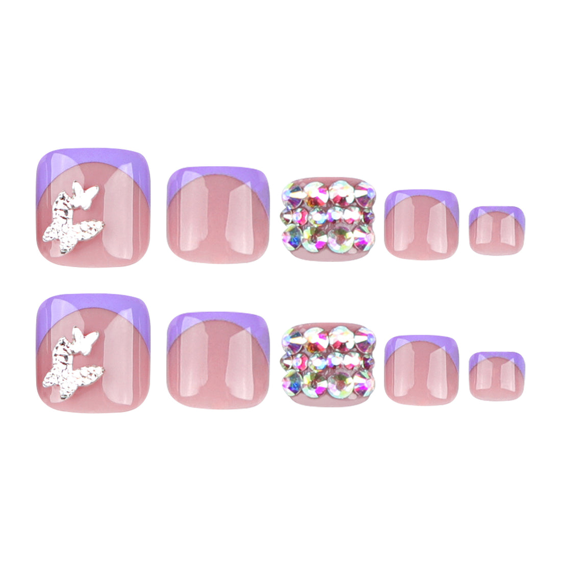 No.227 Purple With Sparkling Diamonds Toenails Patch 24pcs/Set