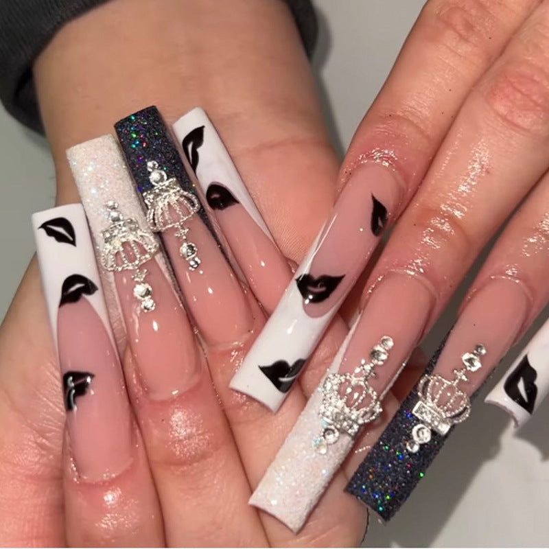 No.F179 Black&White Long Fingernails Patch 24pcs/Set