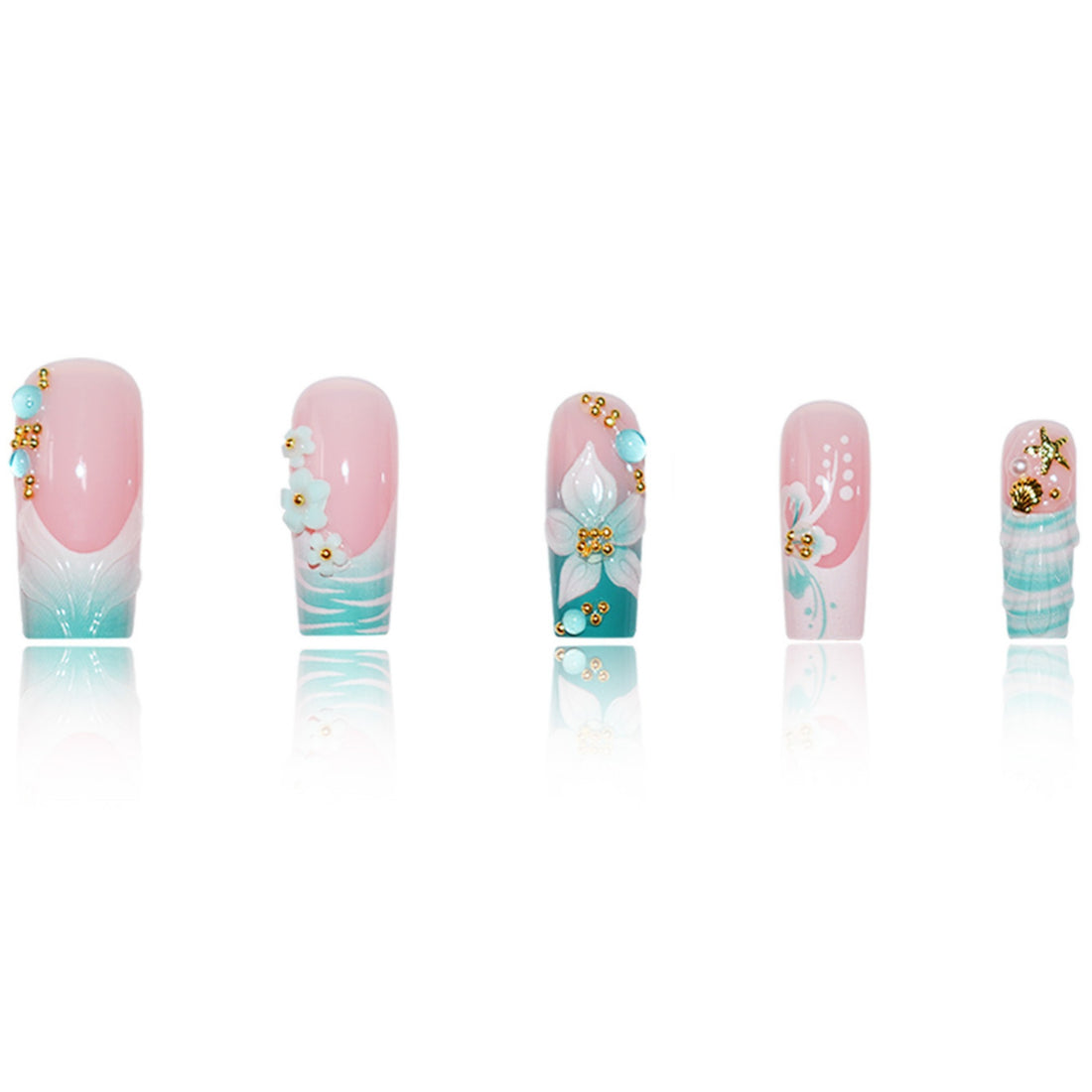 No.F508 Blue-Green Fingernails Patch 24pcs/Set