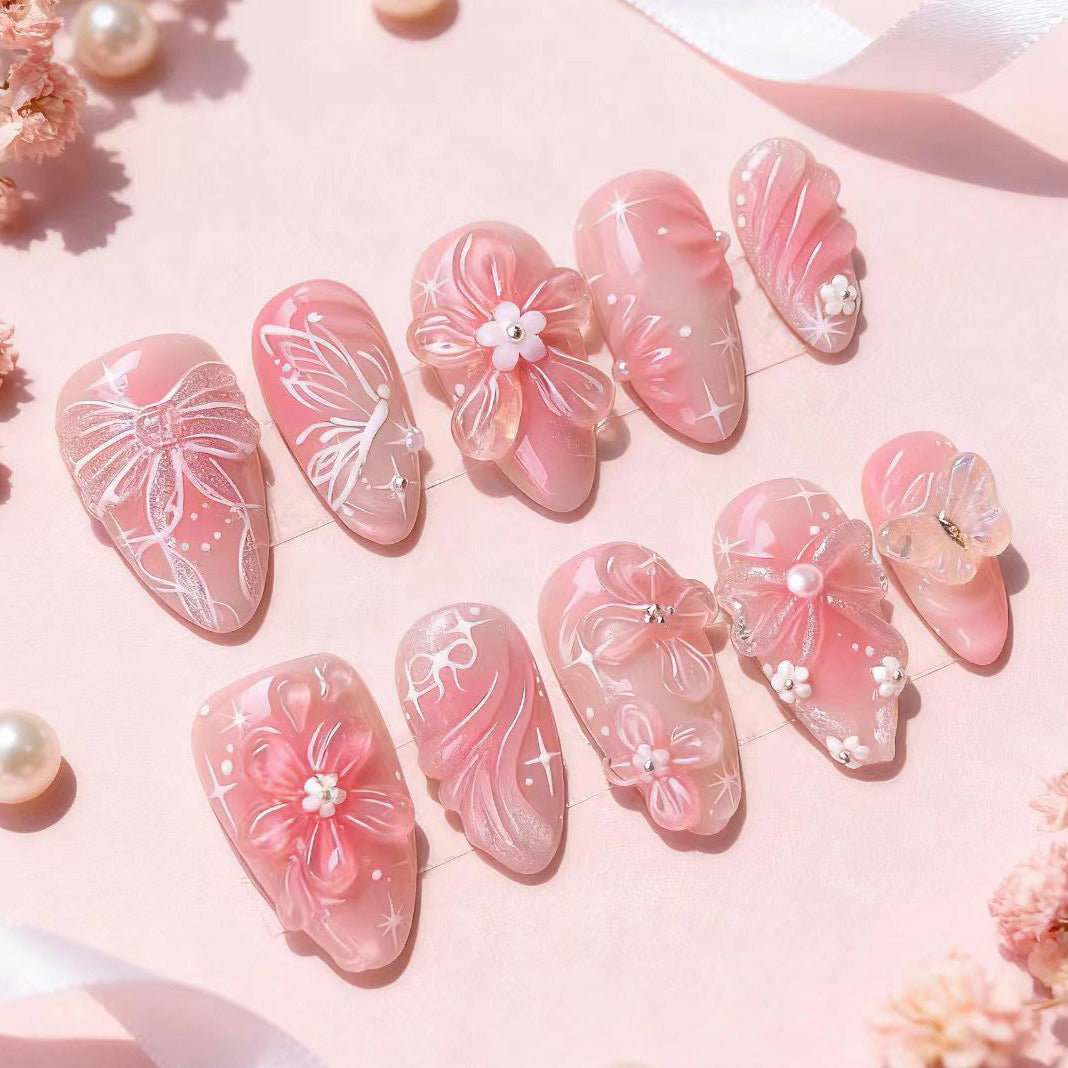 No.F838 Pink Bow Fingernails Patch 24pcs/Set
