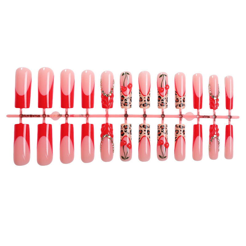 No.F661 Red Leopard Print Fingernails Patch 24pcs/Set
