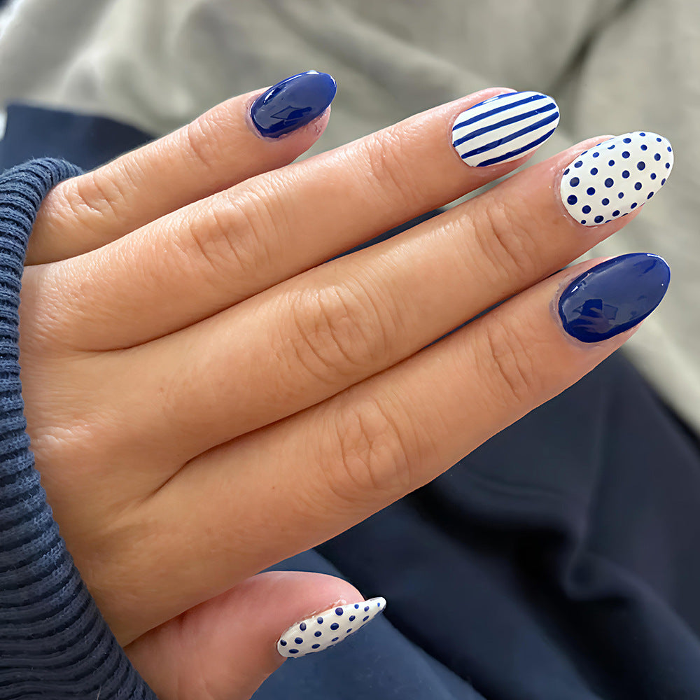 No.F767 Striped Navy Blue Fingernails Patch 24pcs/Set