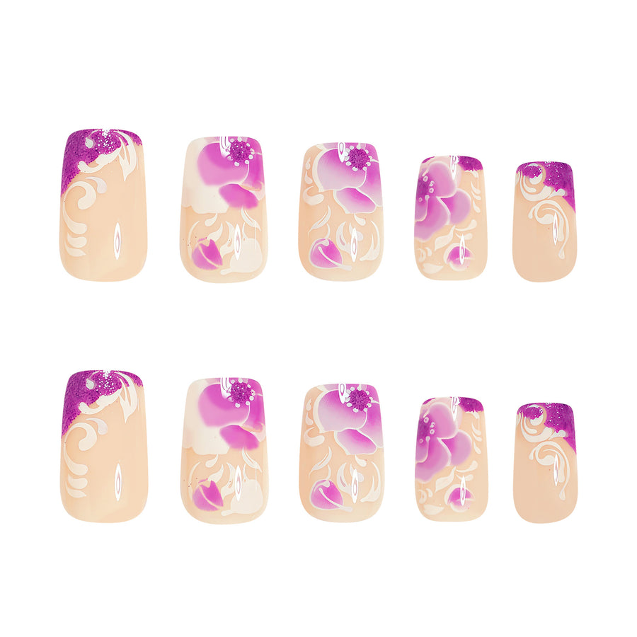 No.F372 Purple Flower Fingernails Patch 24pcs/Set