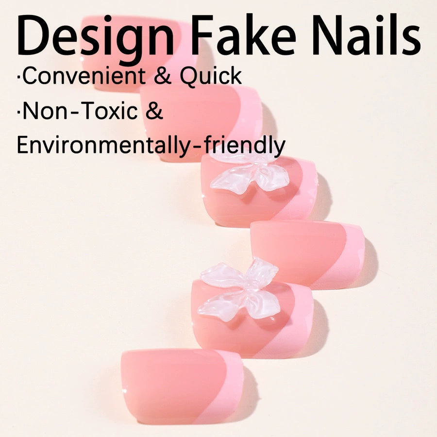 No.421 Pink Pearl Bow Toenails Patch 24pcs/Set