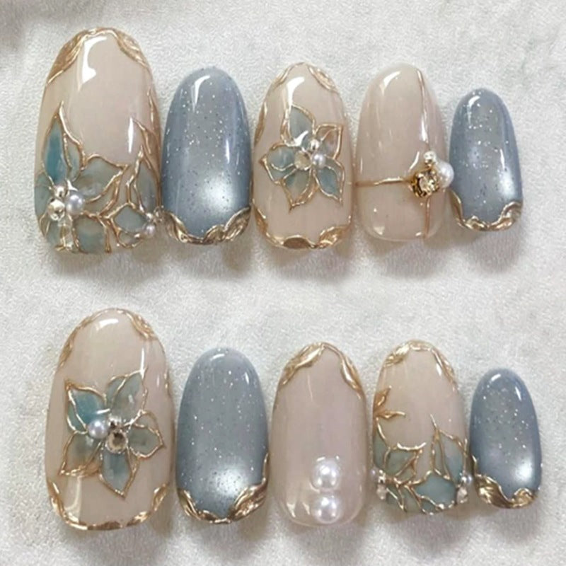 No.F603 Blue Cat's Eye Fingernails Patch 24pcs/Set