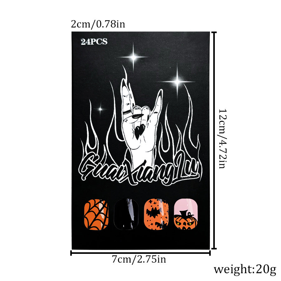 No.AW21 Halloween Pumpkin Bat Fingernails Patch 24pcs/Set