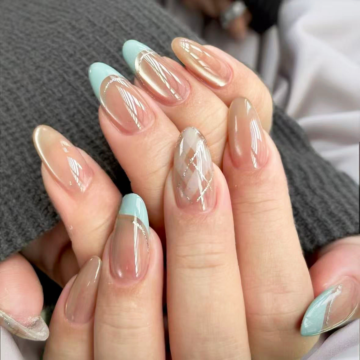 No.F803 Tiffany Blue Fingernails Patch 24pcs/Set
