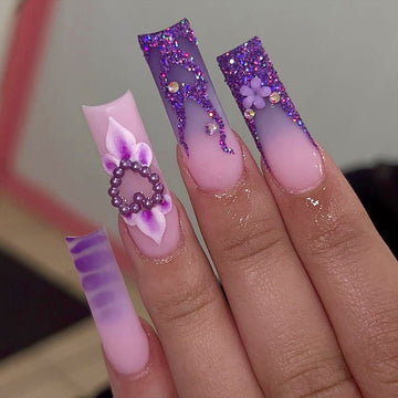 No.F177 Purple Long Fingernails Patch 24pcs/Set