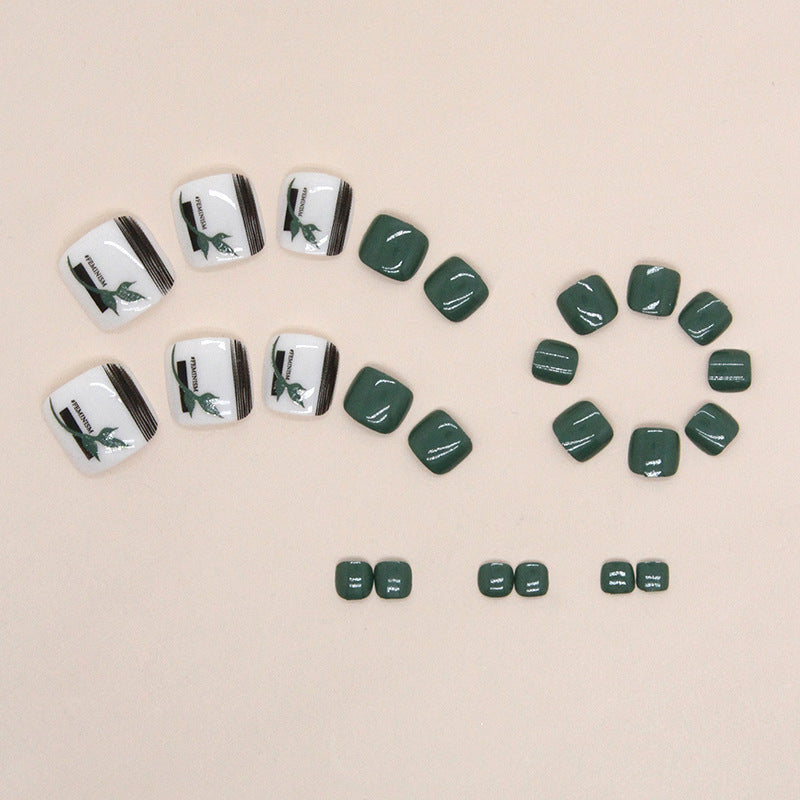 No.245 Bamboo Leaf Green Fashion Toenails Patch 24pcs/Set