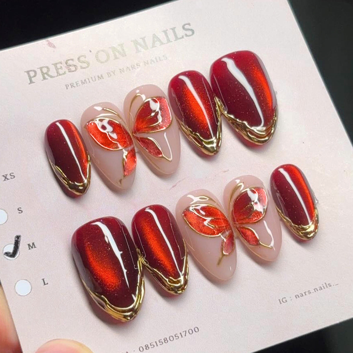 No.F855 Wine Red Cat's Eye Fingernails Patch 30pcs/Set