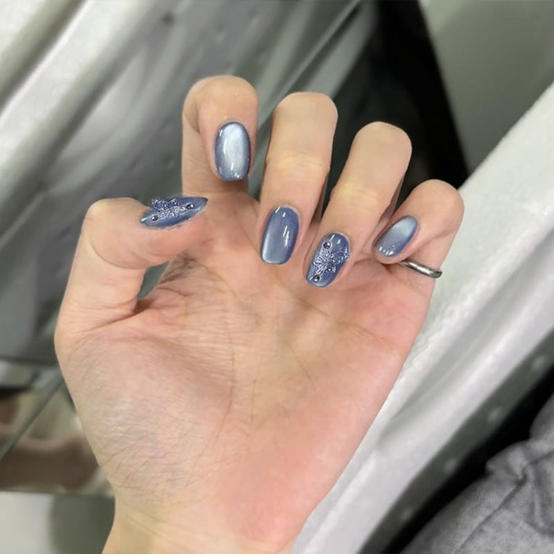No.F392 Blue Butterfly Cat's Eye Fingernails Patch 24pcs/Set