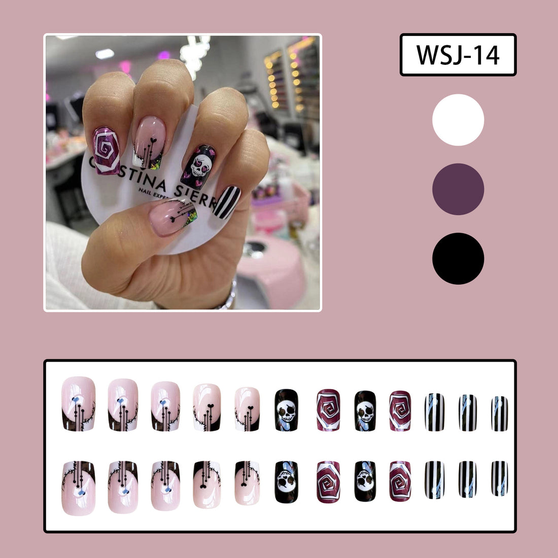 No.AW81 Halloween Black&White Fingernails Patch 24pcs/Set