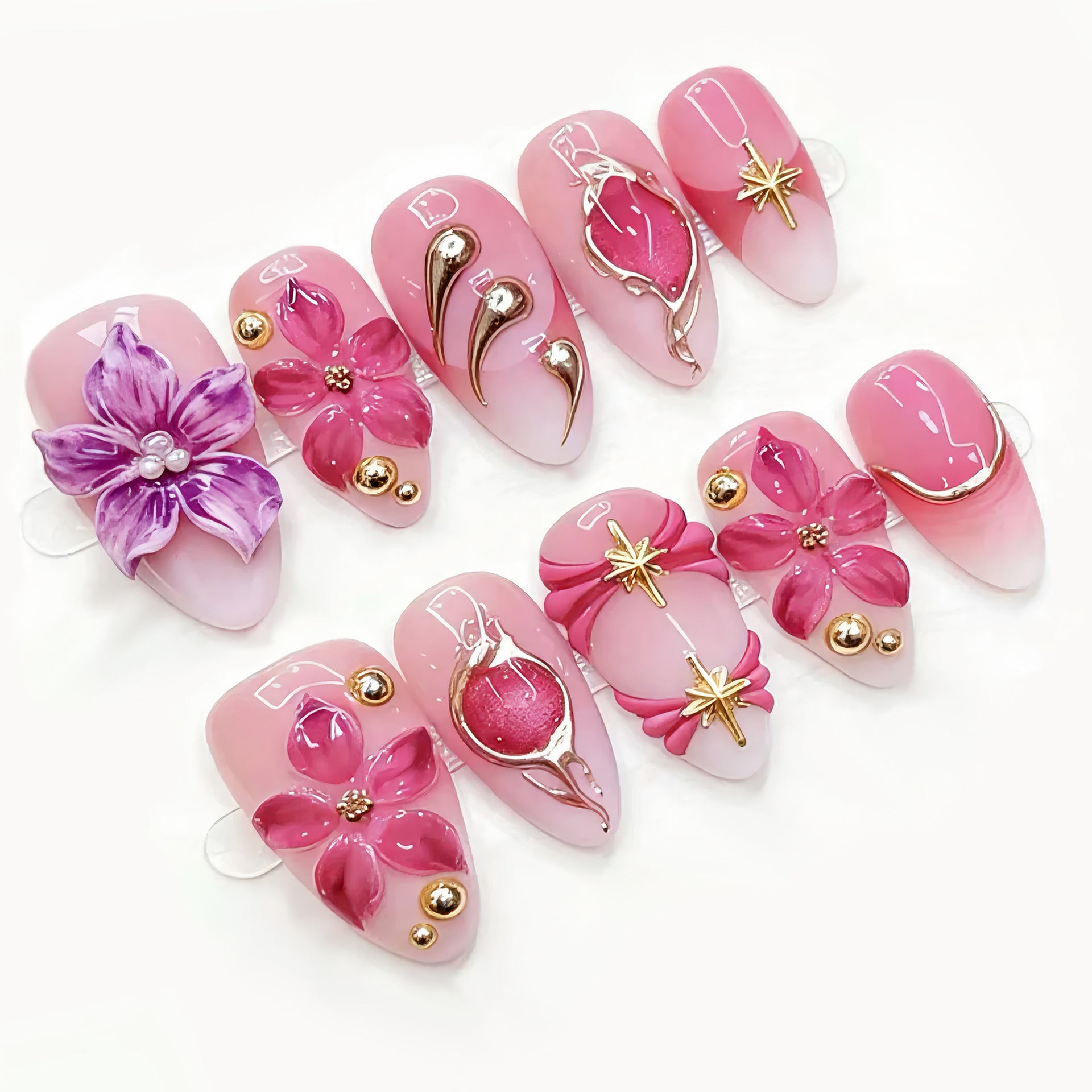 No.BH25 Pink Flowers Fingernails Patch 30pcs/Set