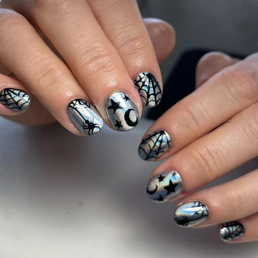 No.AW147 Halloween Spider Web Fingernails Patch 24pcs/Set