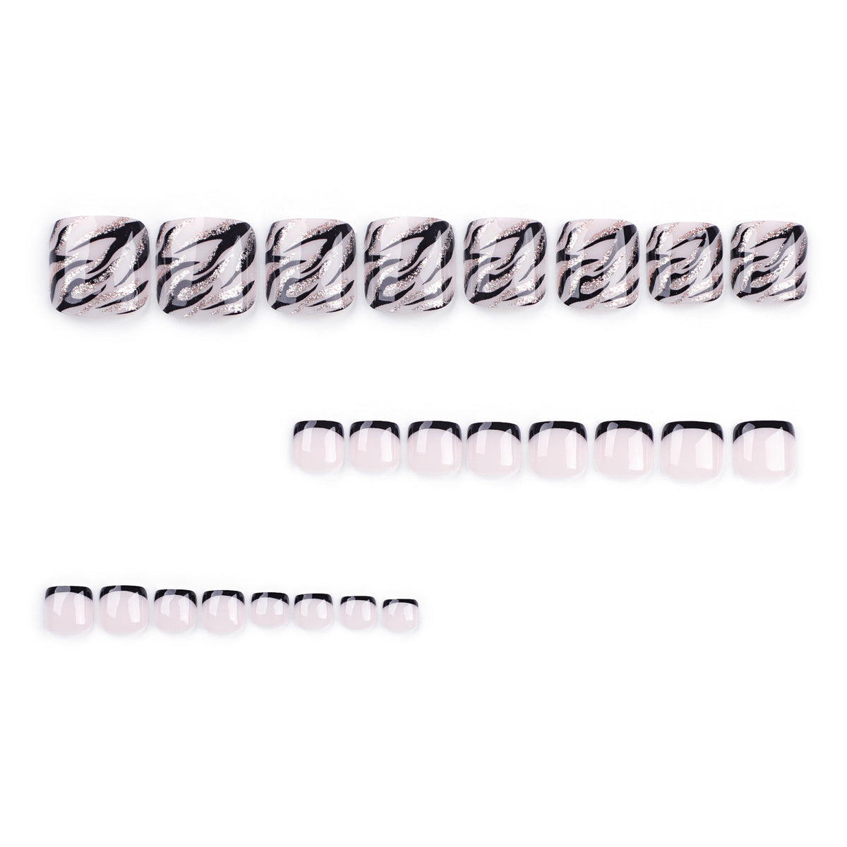 No.350 Black Armor & Gold Glitter Toenails Patch 24pcs/Set