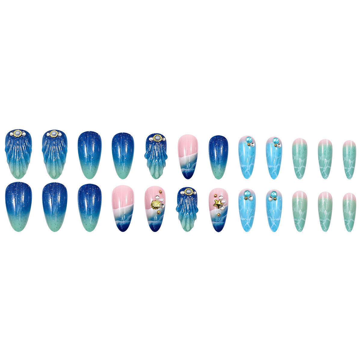 No.F596 Beach Seashells Cat's Eye Fingernails Patch 24pcs/Set