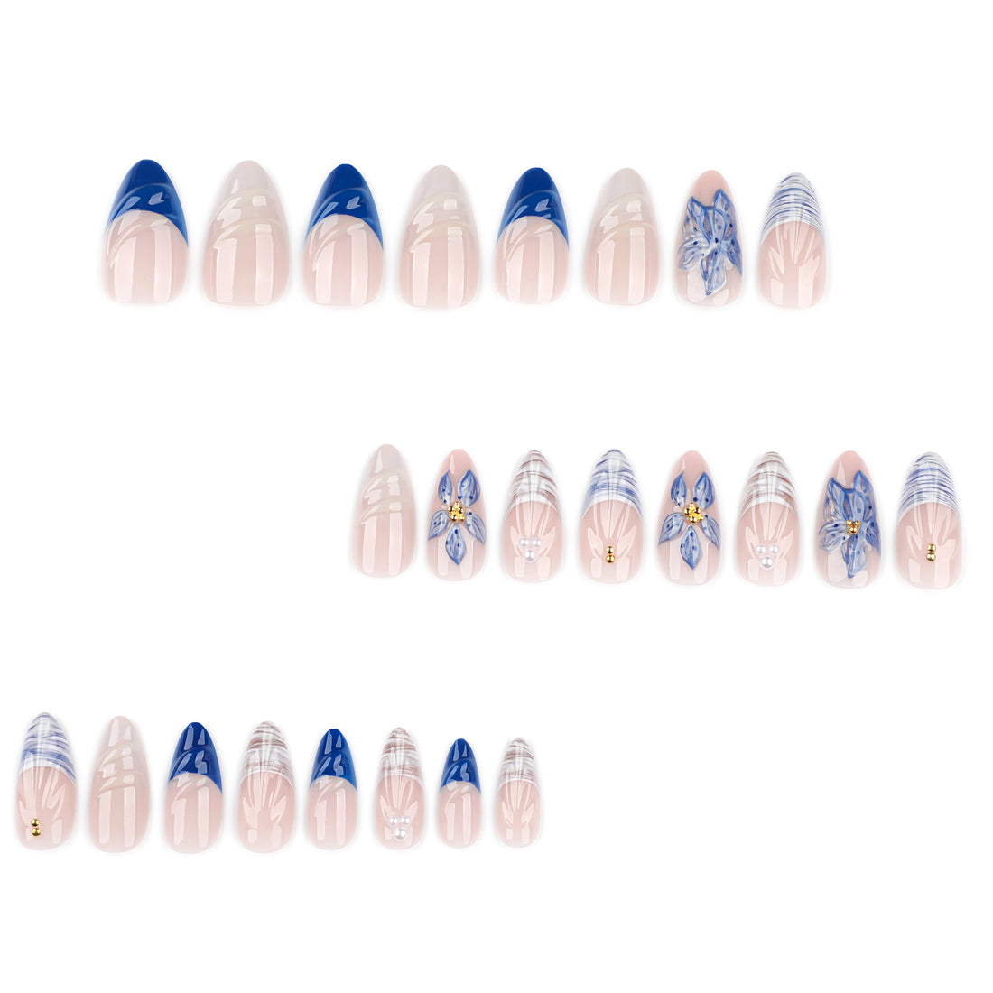 No.F436 Blue Ocean Waves Fingernails Patch 24pcs/Set