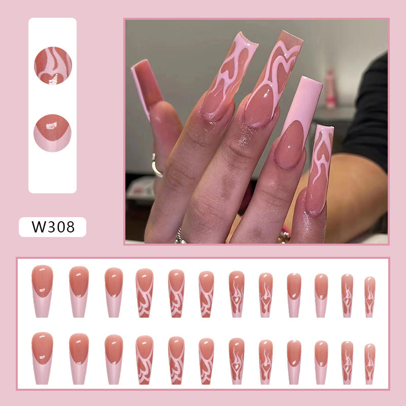 No.F554 Pink Heart Fingernails Patch 24pcs/Set
