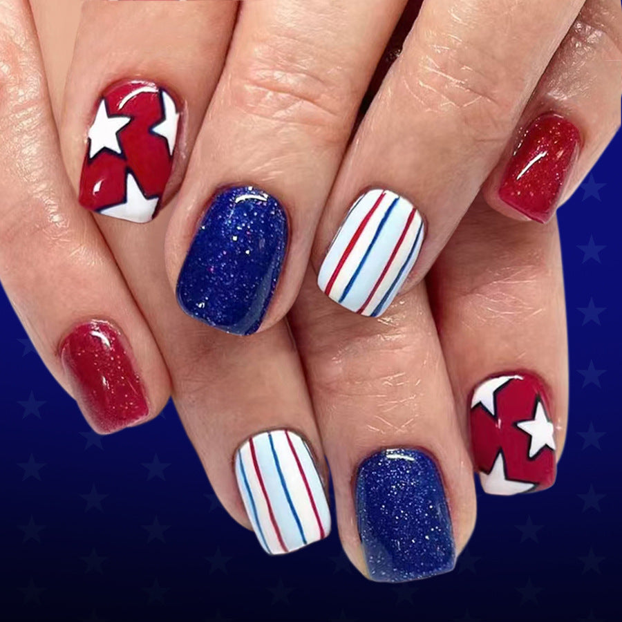 No.JNU22 Striped Star Fingernails Patch 24pcs/Set