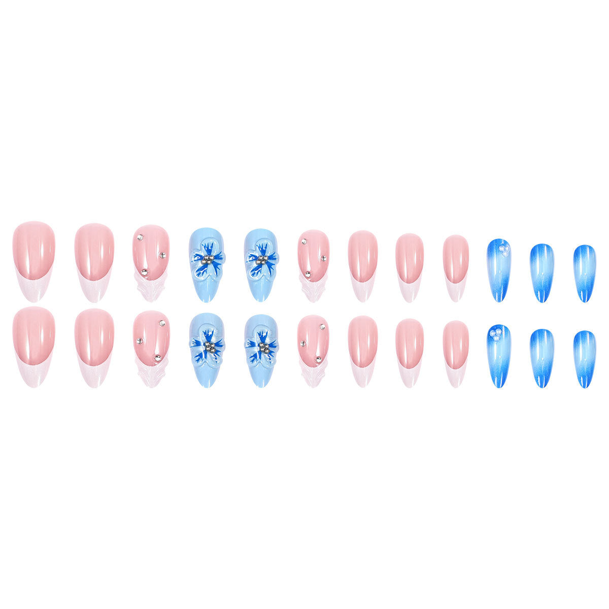 No.F597 Blue Flower Fingernails Patch 24pcs/Set