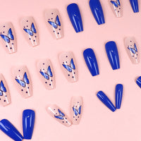 No.F92 Long Ballet Blue Butterfly Fingernails Patch 24pcs/Set