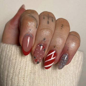 No.CM48 Christmas Red Candy Stripes Fingernails Patch 24pcs/Set