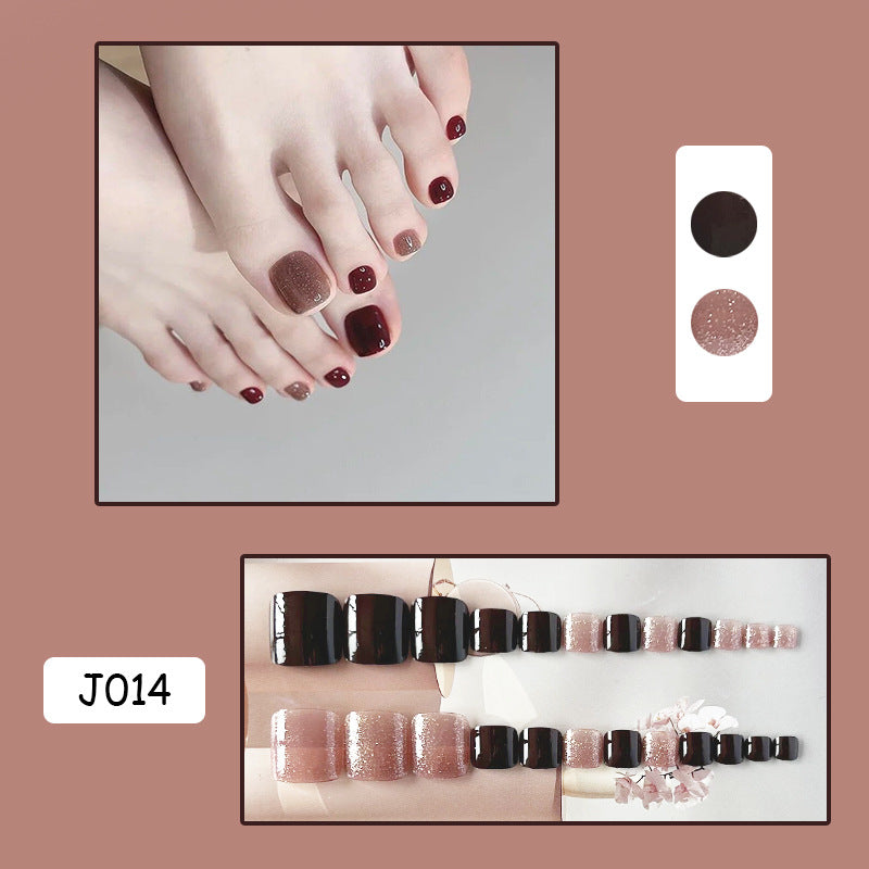 Wine Red Glitter Toe Nails 24pcs/Set