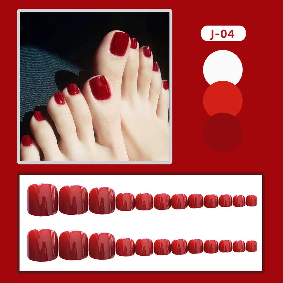 No.9 Pure Red Sexy Press On Toenails 24pcs/Set