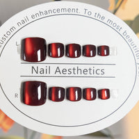 No.14 Ruby Sparkling Cat Eye Press On Toenails 24pcs/Set