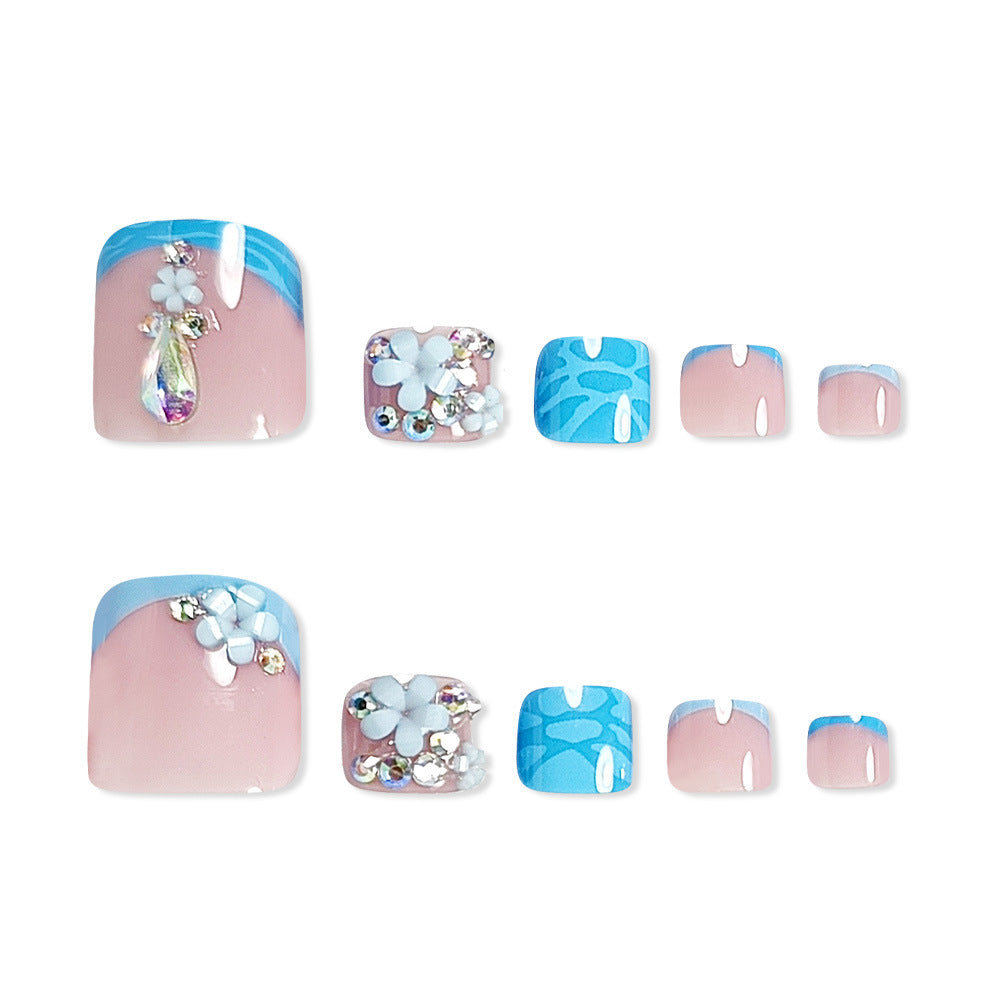 No.738 Blue Flower Toenails Patch 24pcs/Set