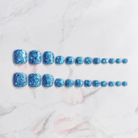 No.22 Blue Glitter Press on Toenail Patch 24pcs/Set