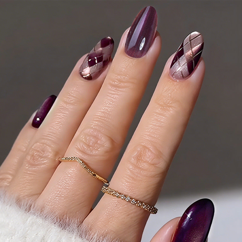 No.F860 Purple Cat's Eye Fingernails Patch 24pcs/Set