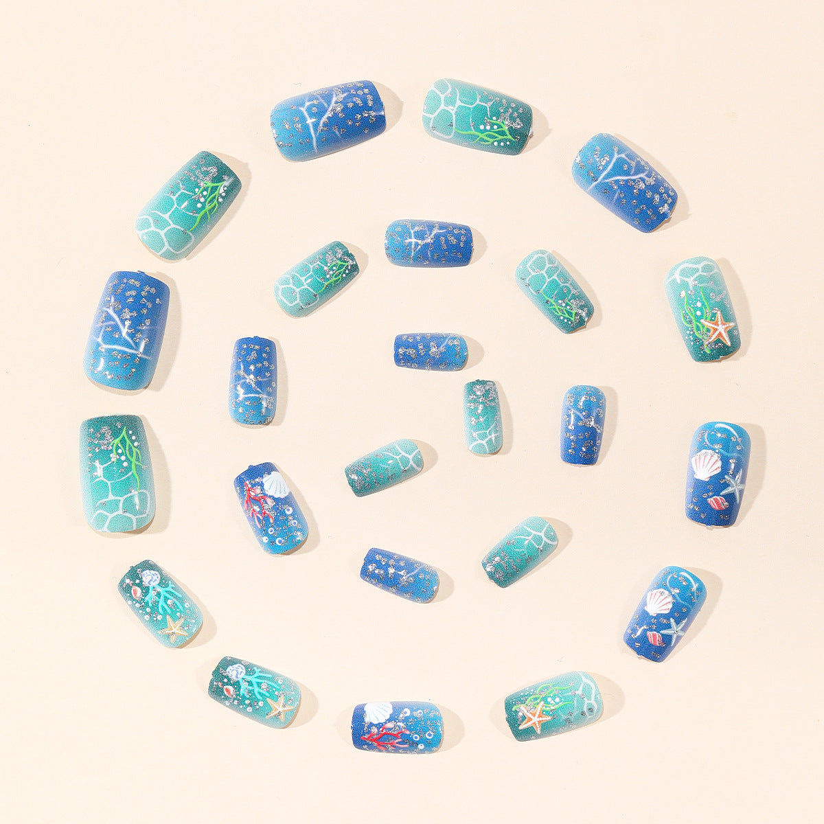 No.BH19 Beach Blue Fingernails Patch 24pcs/Set