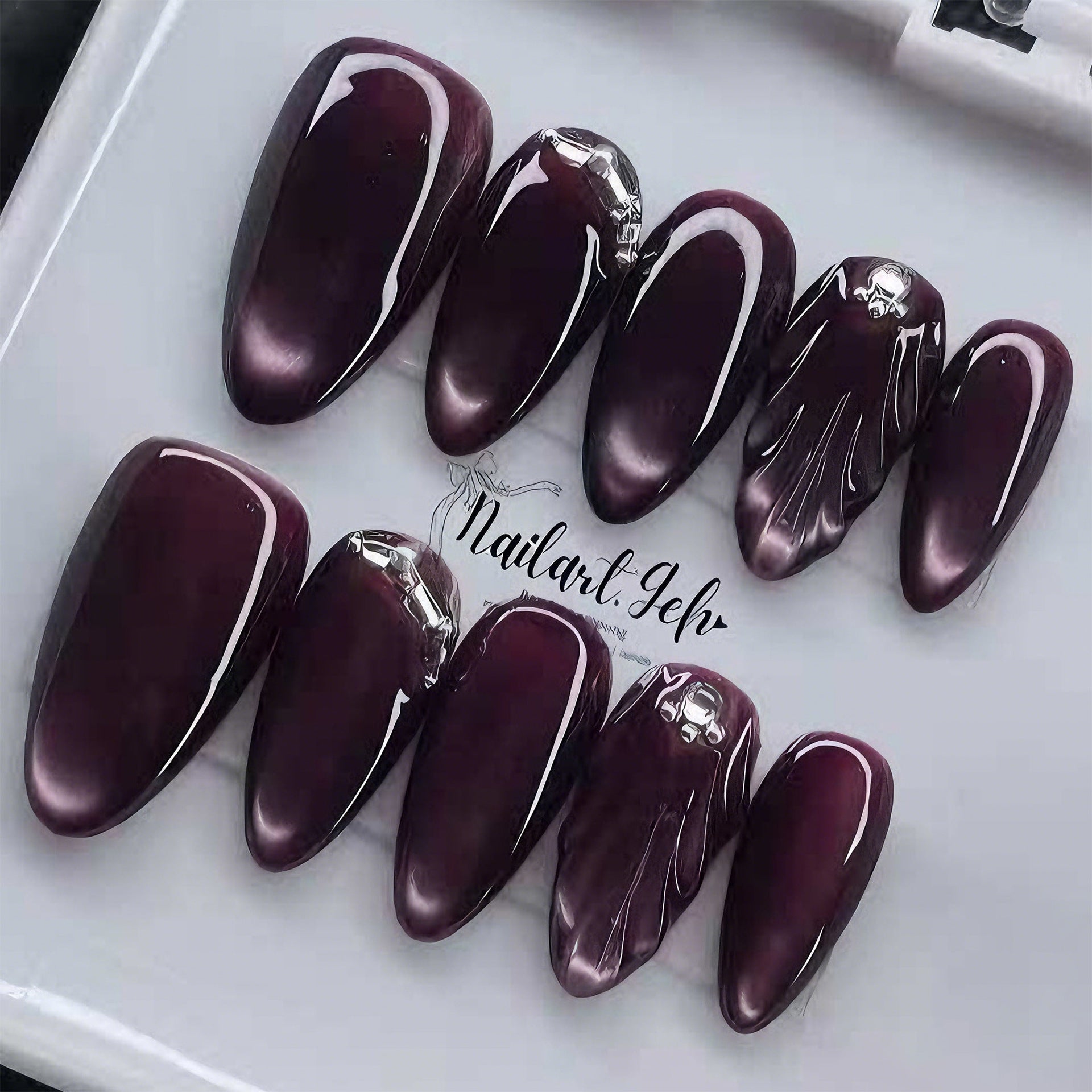 No.F814 Purple Cat's Eye Fingernails Patch 24pcs/Set
