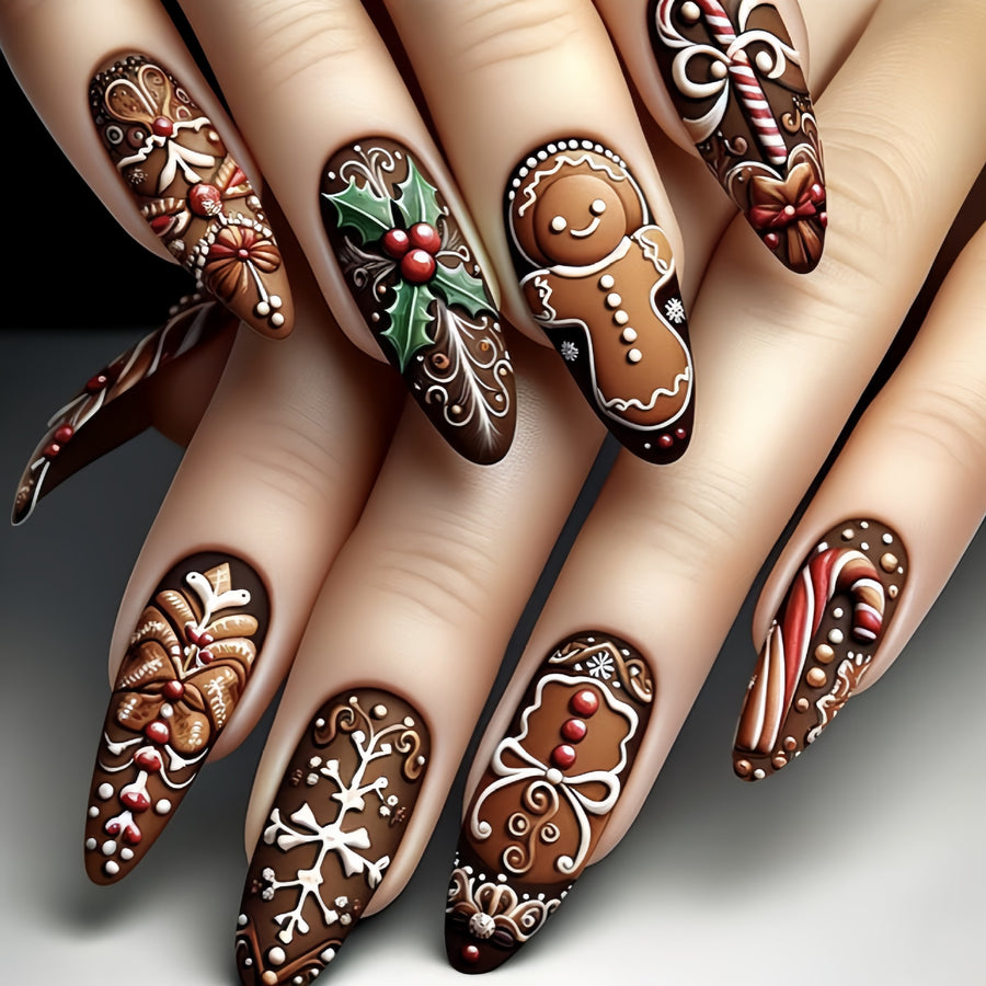 No.CM88 Christmas Brown Fingernails Patch 24pcs/Set