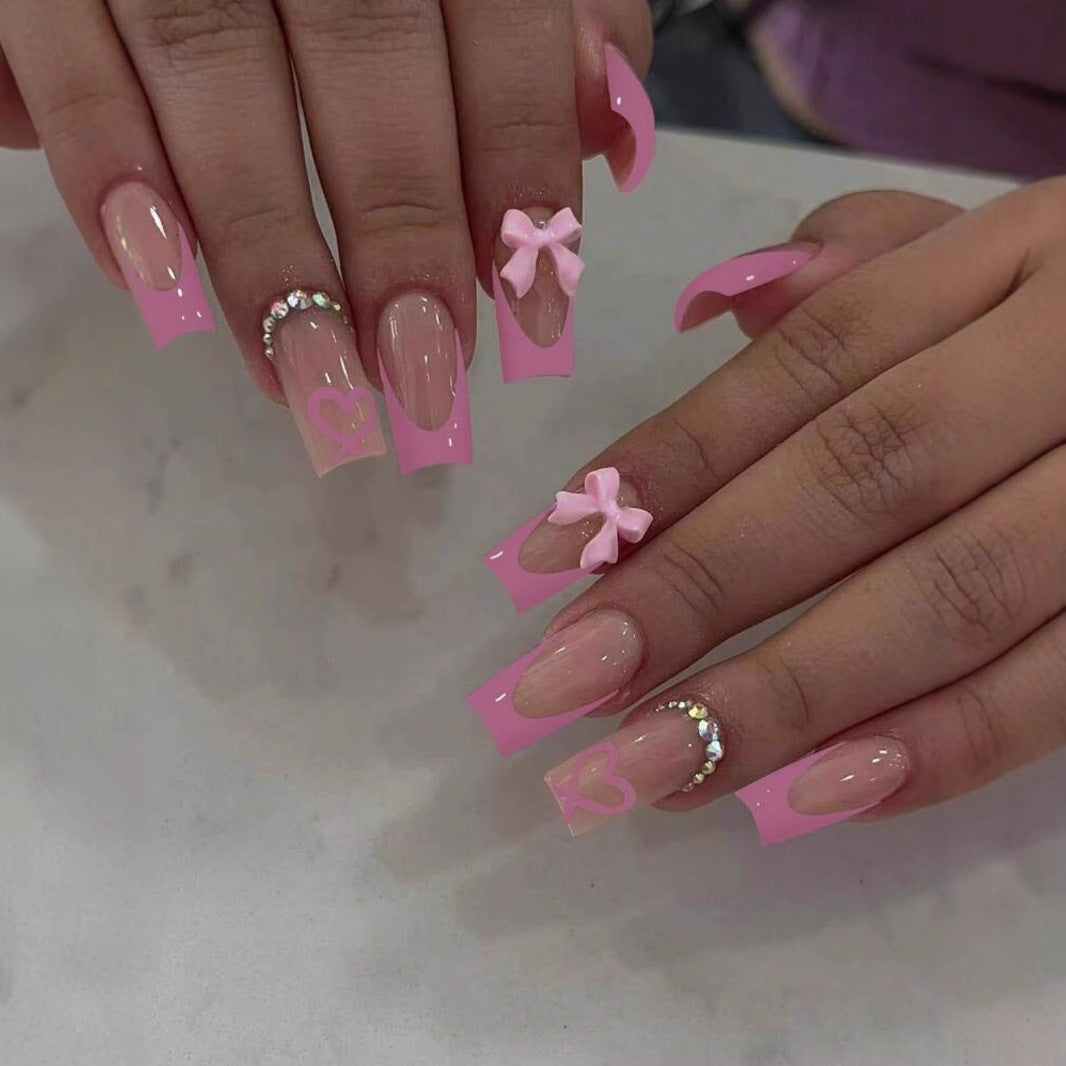 No.F397 Pink Love Heart Fingernails Patch 24pcs/Set
