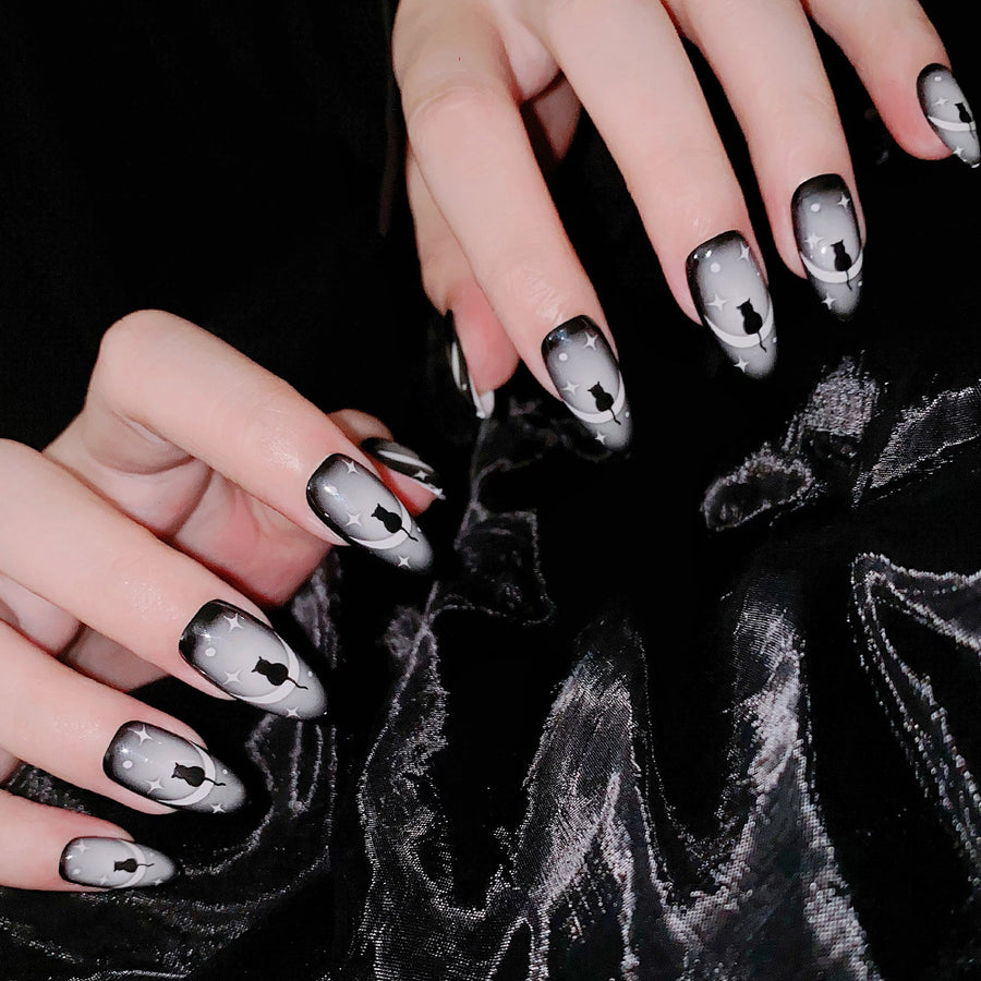 No.AW53 Halloween Dark Black Fingernails Patch 24pcs/Set