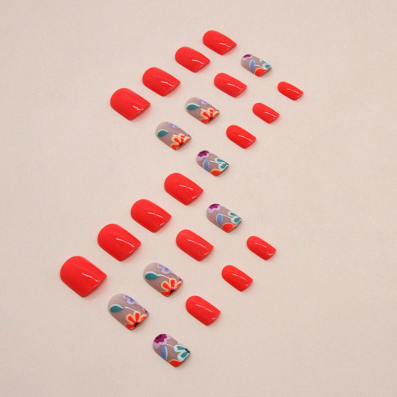 No.F83 Red Flower Fingernails Patch 24pcs/Set