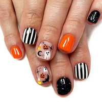 No.AW18 Halloween Short Ghost Striped Pumpkin Bat Fingernails Patch 24pcs/Set