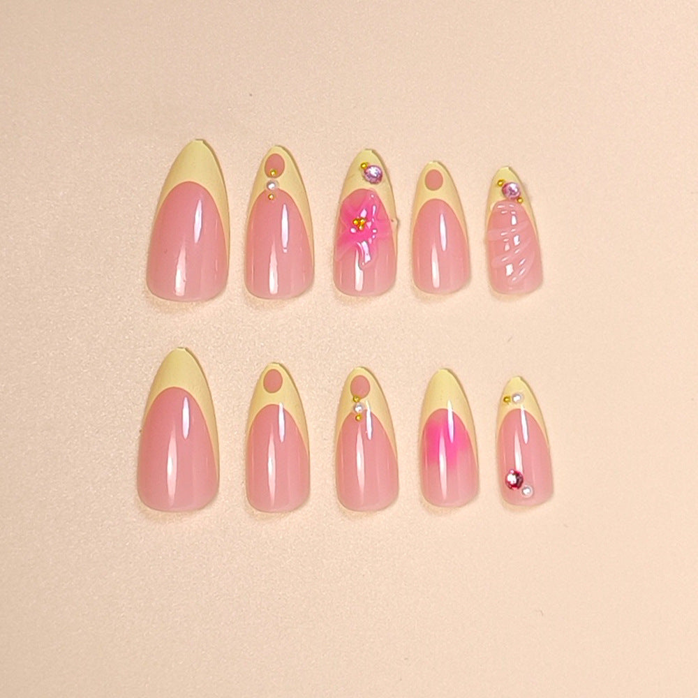No.F784 Yellow Print  Fingernails Patch 24pcs/Set