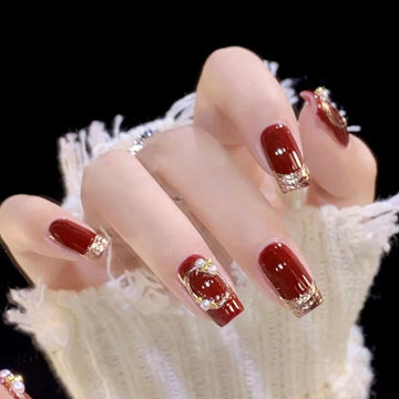 No.F117 Wine Red Fingernails Patch 24pcs/Set