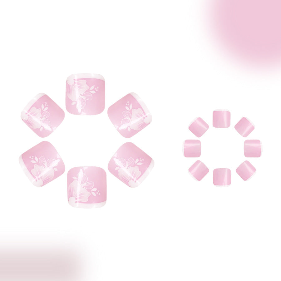 No.635 Pink Flower Toenails Patch 24pcs/Set