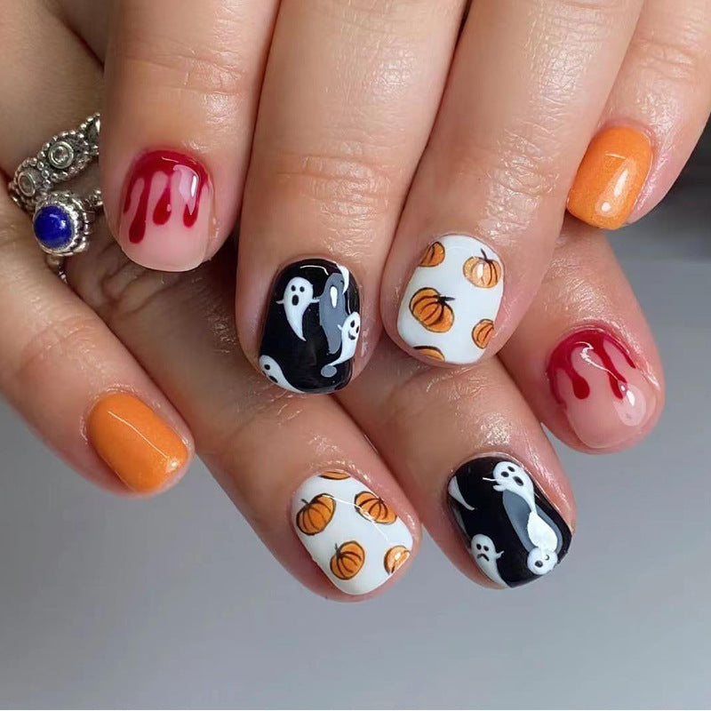 No.AW122 Halloween Bloody Pumpkin Fingernails Patch 24pcs/Set