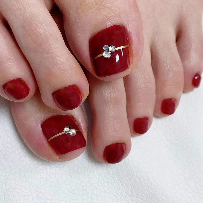 No.228 Wine Red Toenails Patch 24pcs/Set