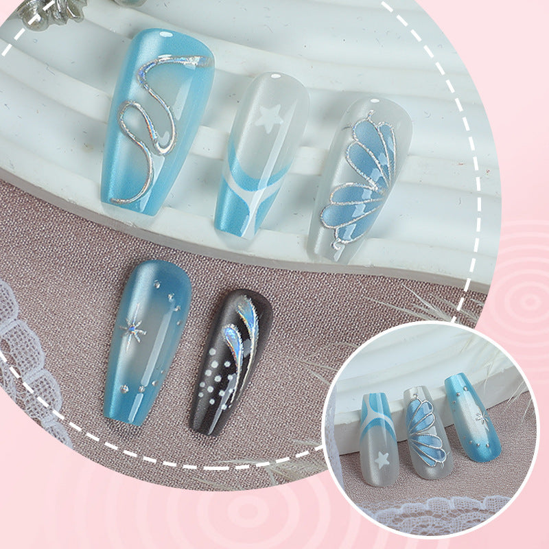 No.F823 Blue Long Fingernails Patch 30pcs/Set